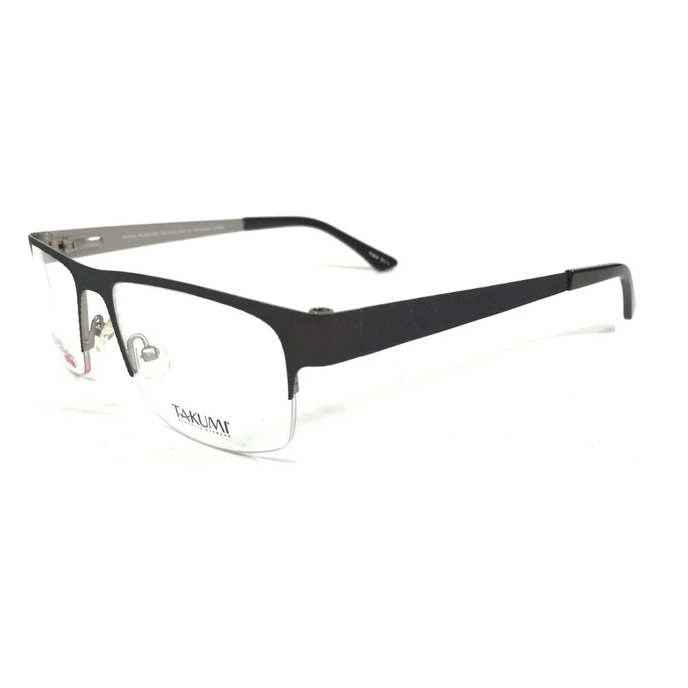 Takumi Eyeglasses Frames TK1102 10 Brown Grey Square Half Rim 57-19-145